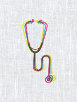 Medicine concept: CMYK Stethoscope on linen fabric texture background