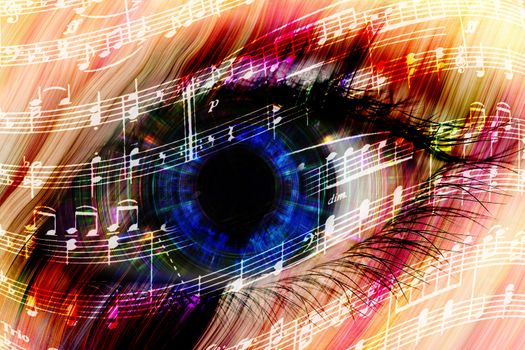 music backgroun abstract eye with the notes of a waltz