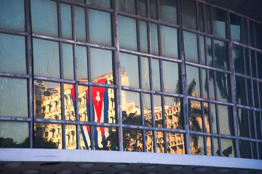 Abstract architecture background in Havana with cuban flag reflection
