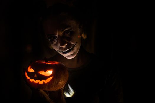 Horrible girl with scary mouth and eyes, halloween theme