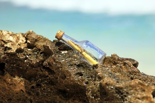 Message in the bottle on blue background