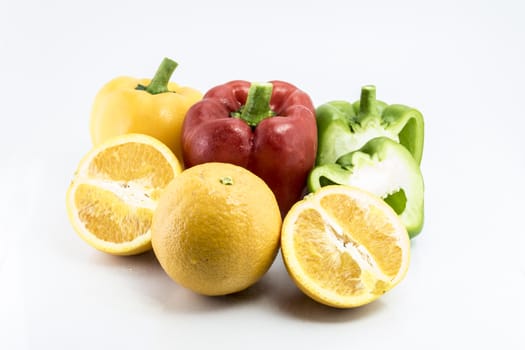 pepper and Orange isolated on white background, Homegrown vegetable