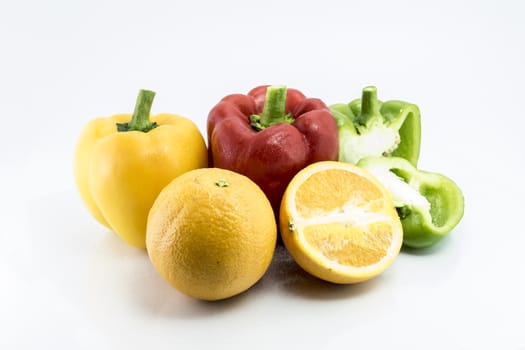 pepper and Orange isolated on white background, Homegrown vegetable