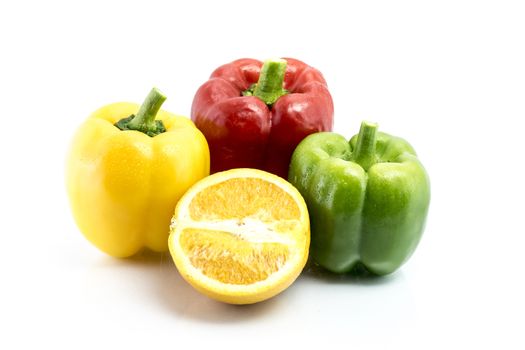 pepper and Orange isolated on white background, Homegrown vegetable