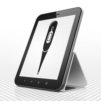 Healthcare concept: Tablet Computer with black Thermometer icon on display