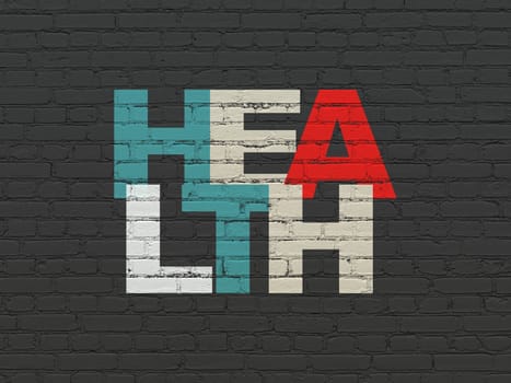 Healthcare concept: Painted multicolor text Health on Black Brick wall background
