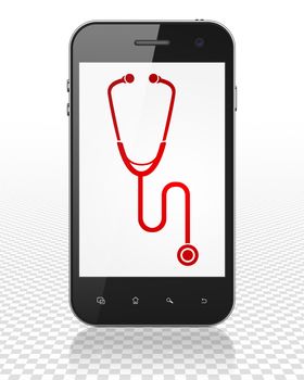 Healthcare concept: Smartphone with red Stethoscope icon on display