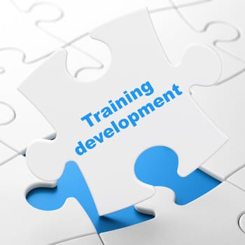 Education concept: Training Development on White puzzle pieces background, 3d render