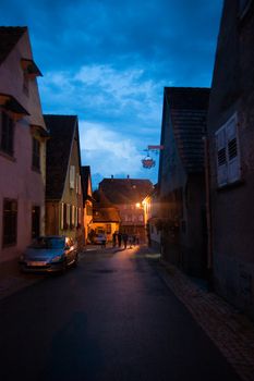 Romantic lights on night streets in Alsace, France