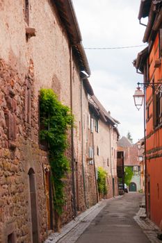 Alsace romantic vacation in old streets winery and caffe