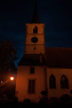 Romantic lights on night streets in Alsace, France