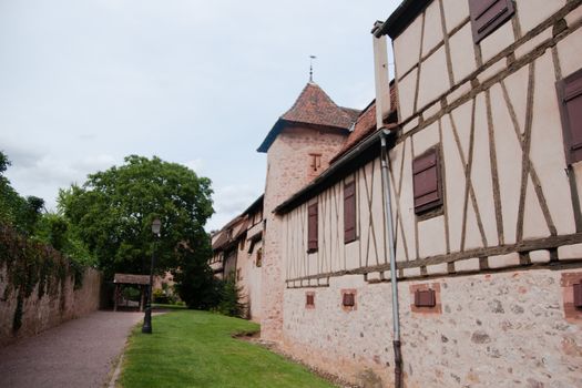 Alsace romantic vacation in old streets winery and caffe