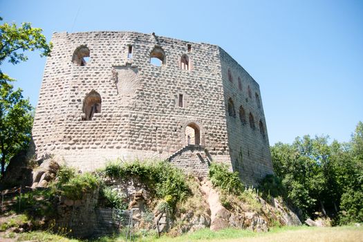 Castle ruins in Alsace during vacation of europe tourism