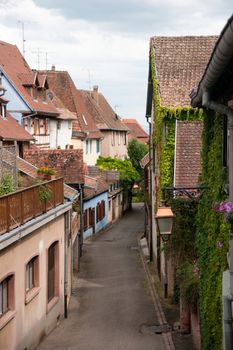 Alsace romantic vacation in old streets winery and caffe
