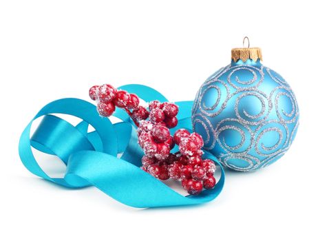 turquoise christmas ball with ribbon