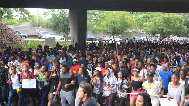 SOUTH AFRICA, Johannesburg: Students from the University of Witwatersrand in Johannesburg, South Africa took to the streets on October 21, 2015 to protest against tuition fee rises.  Wits students have been protesting since last week over a proposed fee increase.