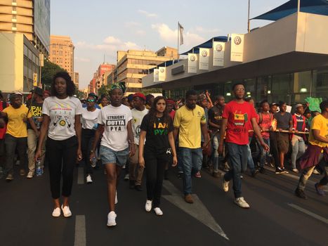 SOUTH AFRICA, Johannesburg: Thousands of students from two universities marched to the ANC head office in Johannesburg on October 22, 2015 in protest over proposed fee rises. They began at their respective campuses at University of Witwatersrand and the University of Johannesburg to give Gwede Mantashe, the Secretary General of the African National Congress a memorandum in which they asked for free quality education for all.