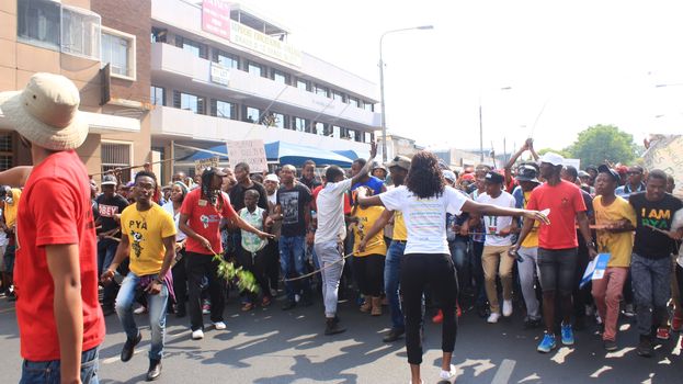 SOUTH AFRICA, Johannesburg: Thousands of students from two universities marched to the ANC head office in Johannesburg on October 22, 2015 in protest over proposed fee rises. They began at their respective campuses at University of Witwatersrand and the University of Johannesburg to give Gwede Mantashe, the Secretary General of the African National Congress a memorandum in which they asked for free quality education for all.