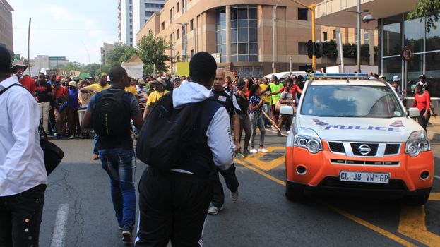 SOUTH AFRICA, Johannesburg: Thousands of students from two universities marched to the ANC head office in Johannesburg on October 22, 2015 in protest over proposed fee rises. They began at their respective campuses at University of Witwatersrand and the University of Johannesburg to give Gwede Mantashe, the Secretary General of the African National Congress a memorandum in which they asked for free quality education for all.