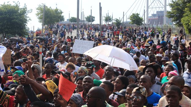 SOUTH AFRICA, Johannesburg: Thousands of students from two universities marched to the ANC head office in Johannesburg on October 22, 2015 in protest over proposed fee rises. They began at their respective campuses at University of Witwatersrand and the University of Johannesburg to give Gwede Mantashe, the Secretary General of the African National Congress a memorandum in which they asked for free quality education for all.