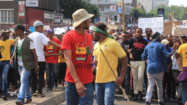 SOUTH AFRICA, Johannesburg: Thousands of students from two universities marched to the ANC head office in Johannesburg on October 22, 2015 in protest over proposed fee rises. They began at their respective campuses at University of Witwatersrand and the University of Johannesburg to give Gwede Mantashe, the Secretary General of the African National Congress a memorandum in which they asked for free quality education for all.