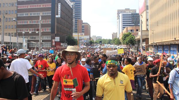 SOUTH AFRICA, Johannesburg: Thousands of students from two universities marched to the ANC head office in Johannesburg on October 22, 2015 in protest over proposed fee rises. They began at their respective campuses at University of Witwatersrand and the University of Johannesburg to give Gwede Mantashe, the Secretary General of the African National Congress a memorandum in which they asked for free quality education for all.