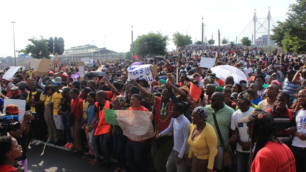 SOUTH AFRICA, Johannesburg: Thousands of students from two universities marched to the ANC head office in Johannesburg on October 22, 2015 in protest over proposed fee rises. They began at their respective campuses at University of Witwatersrand and the University of Johannesburg to give Gwede Mantashe, the Secretary General of the African National Congress a memorandum in which they asked for free quality education for all.