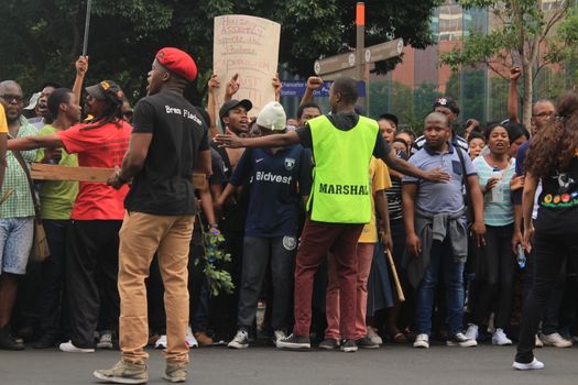 SOUTH AFRICA, Johannesburg: Thousands of students from two universities marched to the ANC head office in Johannesburg on October 22, 2015 in protest over proposed fee rises. They began at their respective campuses at University of Witwatersrand and the University of Johannesburg to give Gwede Mantashe, the Secretary General of the African National Congress a memorandum in which they asked for free quality education for all.