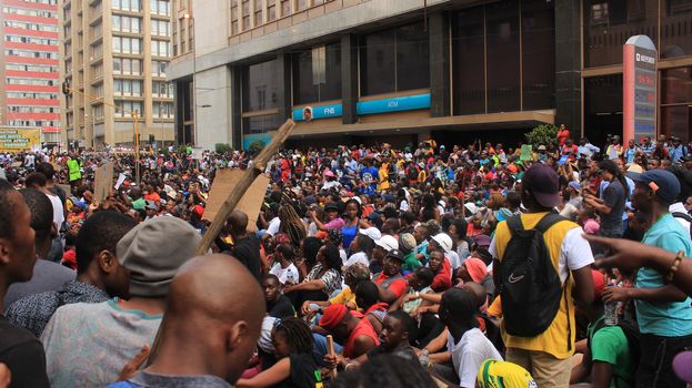 SOUTH AFRICA, Johannesburg: Thousands of students from two universities marched to the ANC head office in Johannesburg on October 22, 2015 in protest over proposed fee rises. They began at their respective campuses at University of Witwatersrand and the University of Johannesburg to give Gwede Mantashe, the Secretary General of the African National Congress a memorandum in which they asked for free quality education for all.