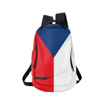 Czech flag backpack isolated on white background. Back to school concept. Education and study abroad. Travel and tourism in Czech Republic