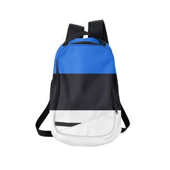 Estonia flag backpack isolated on white background. Back to school concept. Education and study abroad. Travel and tourism in Estonia