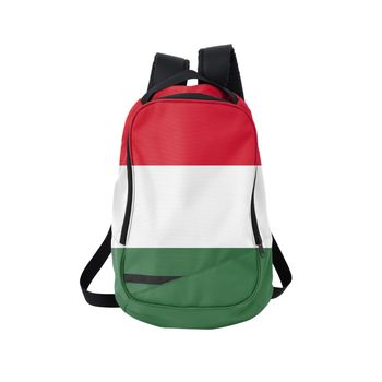 Hungary flag backpack isolated on white background. Back to school concept. Education and study abroad. Travel and tourism in Hungary