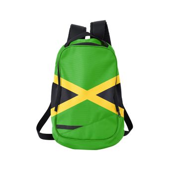 Jamaica flag backpack isolated on white background. Back to school concept. Education and study abroad. Travel and tourism in Jamaica