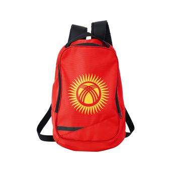 Kyrgyzstan flag backpack isolated on white background. Back to school concept. Education and study abroad. Travel and tourism in Kyrgyzstan