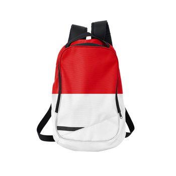Monaco flag backpack isolated on white background. Back to school concept. Education and study abroad. Travel and tourism in Monaco