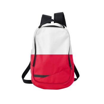 Poland flag backpack isolated on white background. Back to school concept. Education and study abroad. Travel and tourism in Poland