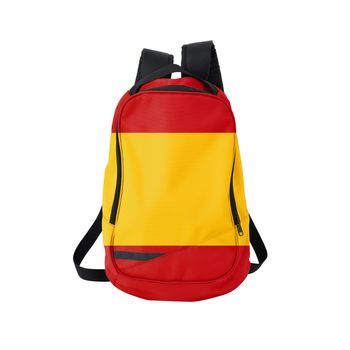 Spain flag backpack isolated on white background. Back to school concept. Education and study abroad. Travel and tourism in Spain