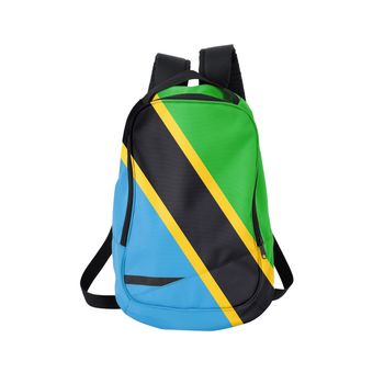 Tanzania flag backpack isolated on white background. Back to school concept. Education and study abroad. Travel and tourism in Tanzania