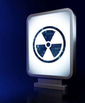 Science concept: Radiation on advertising billboard background, 3d render