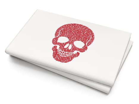 Health concept: Pixelated red Scull icon on Blank Newspaper background