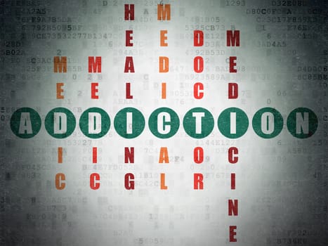Medicine concept: Painted green word Addiction in solving Crossword Puzzle on Digital Paper background