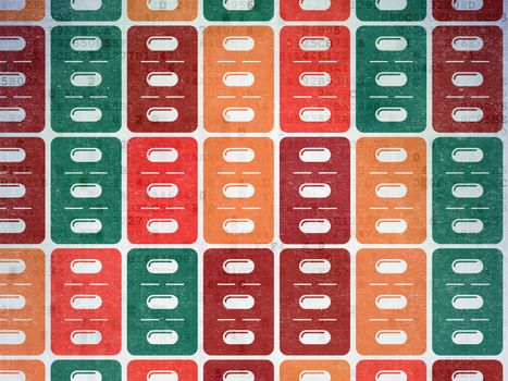 Health concept: Painted multicolor Pills Blister icons on Digital Paper background