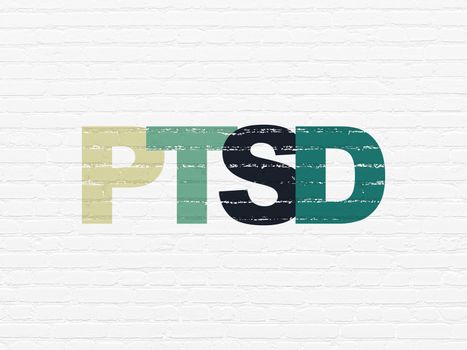 Healthcare concept: Painted multicolor text PTSD on White Brick wall background
