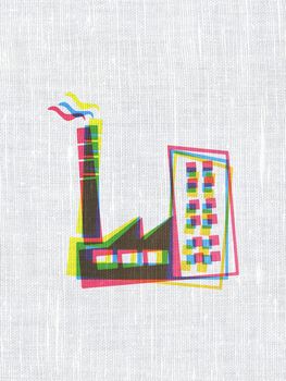 Finance concept: CMYK Industry Building on linen fabric texture background