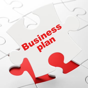 Business concept: Business Plan on White puzzle pieces background, 3d render