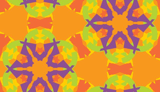 Seamless background of orange and purple snowflake shapes