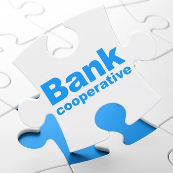 Money concept: Bank Cooperative on White puzzle pieces background, 3d render