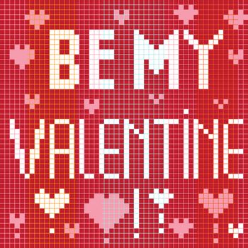 Valentine�s Day proposal greetings card, pixel illustration of a scoreboard composition with digital text