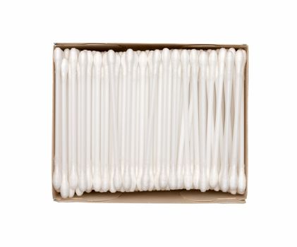 Cotton swab package for cleaning ear on white background