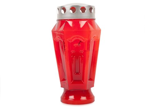 red cemetery lantern candle isolated on white background